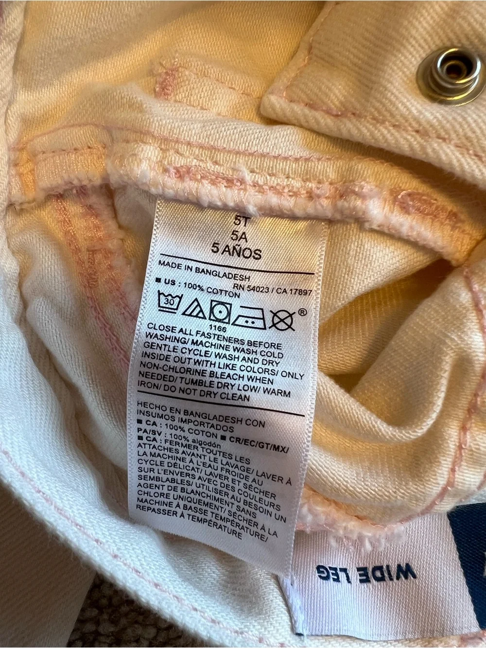 Wide Leg Girl’s Jeans in Cream - Size 5T